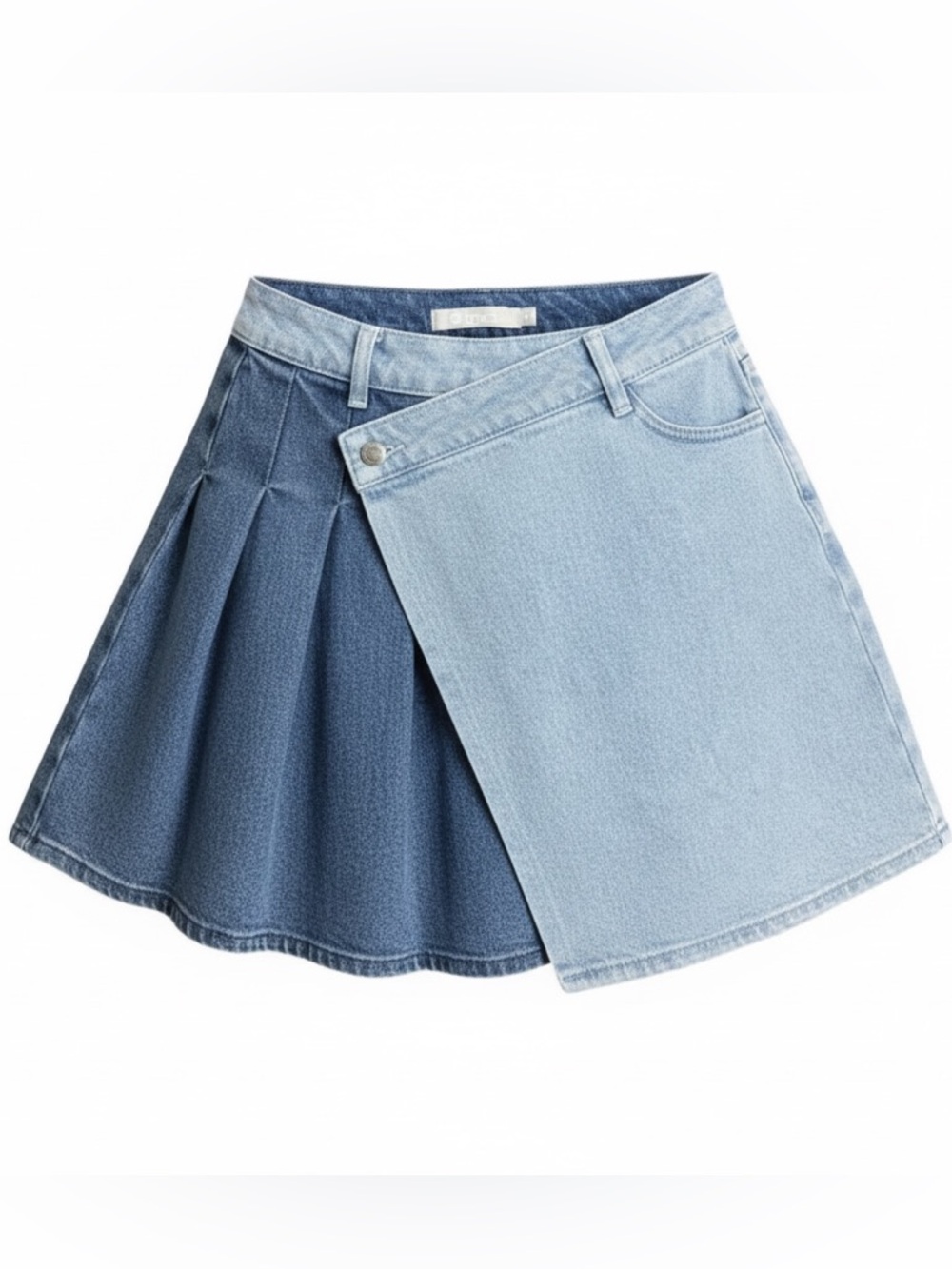 TRACTR Big Girls Overlap Pleated Denim‎ Skirt Size 14 Asymmetrical Two Tone
